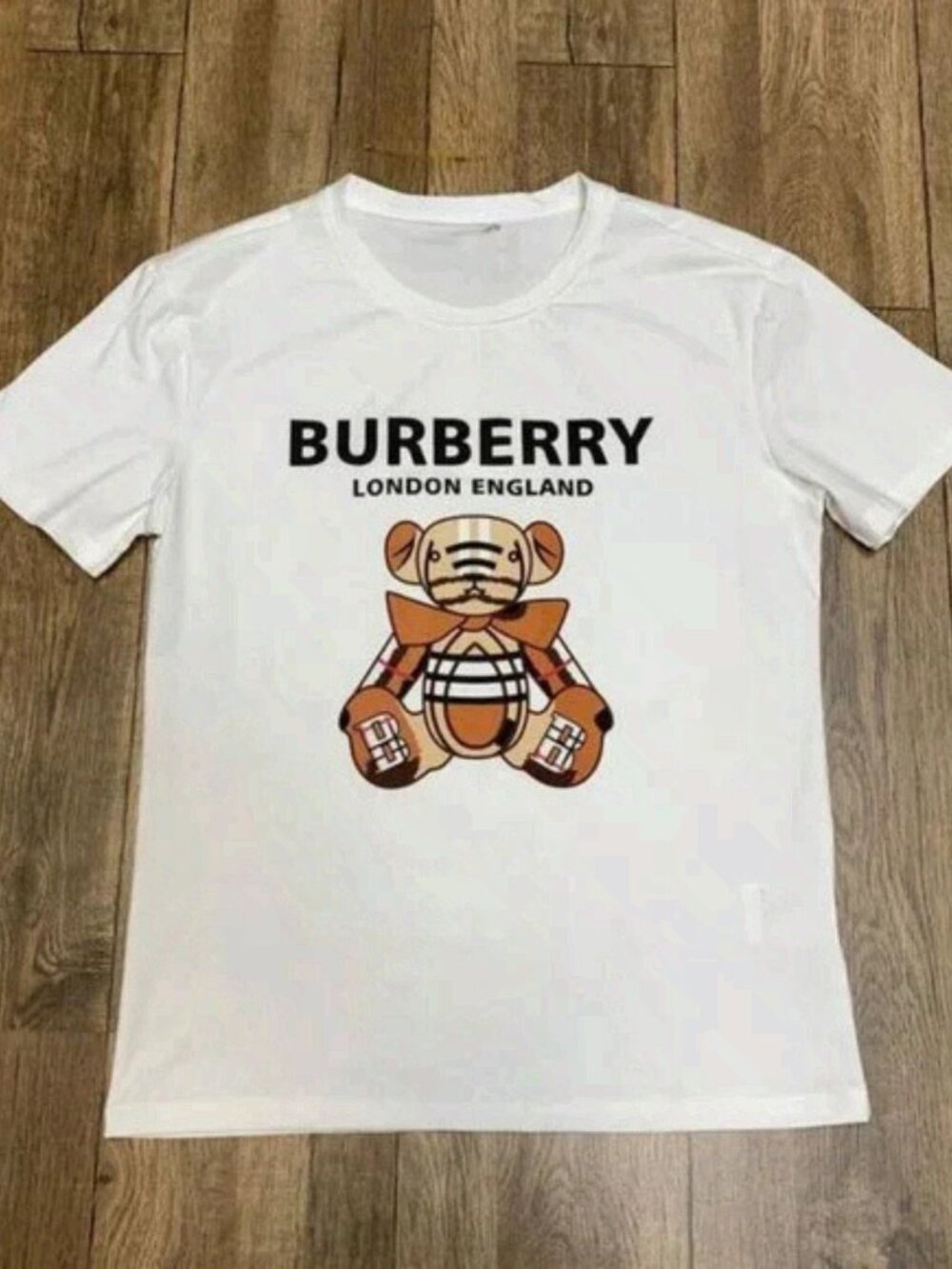 Luxury Designer Style Plaid Bear Graphic T-Shirt